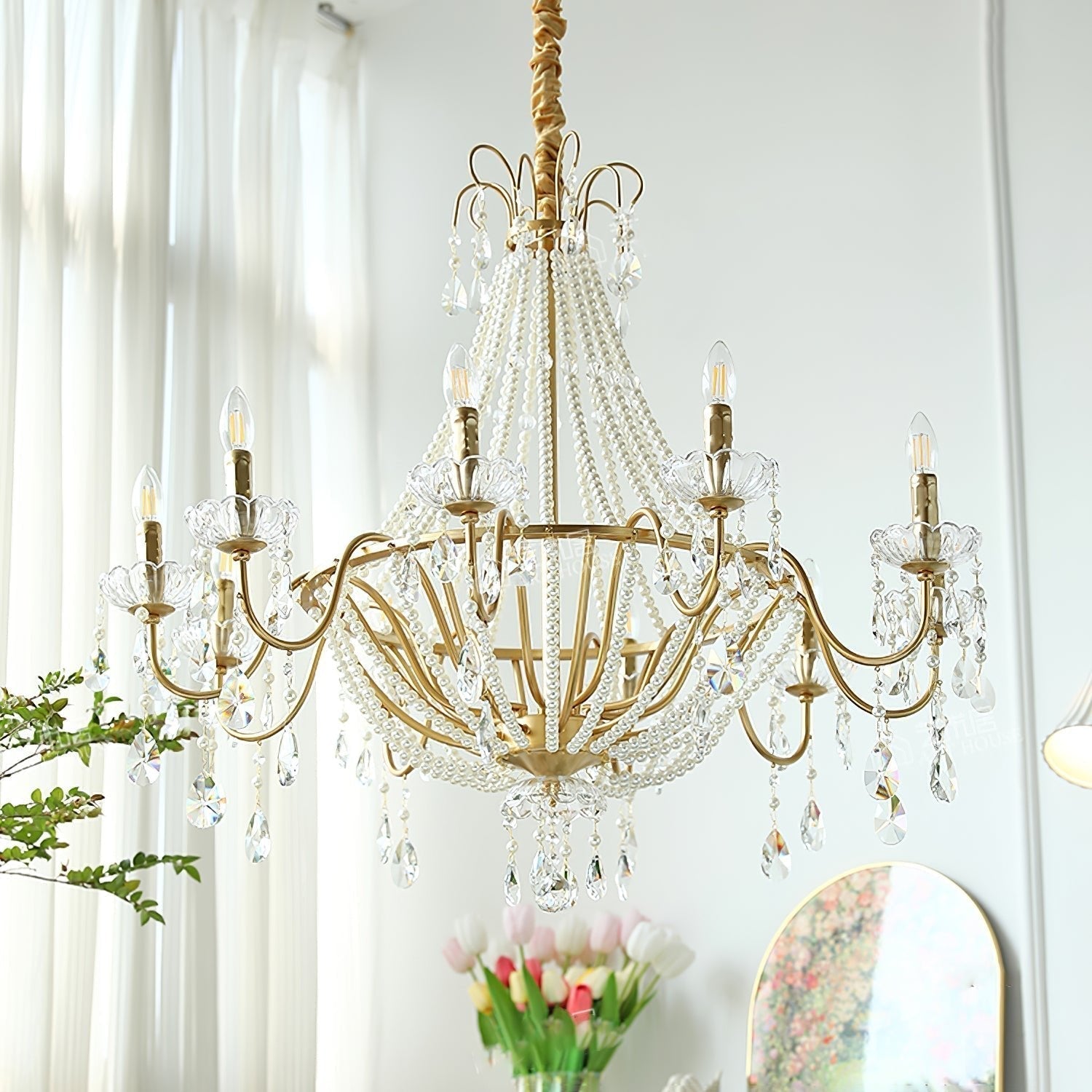 Eurvaros Lustre vintage en cristal et laiton - Neutralighting