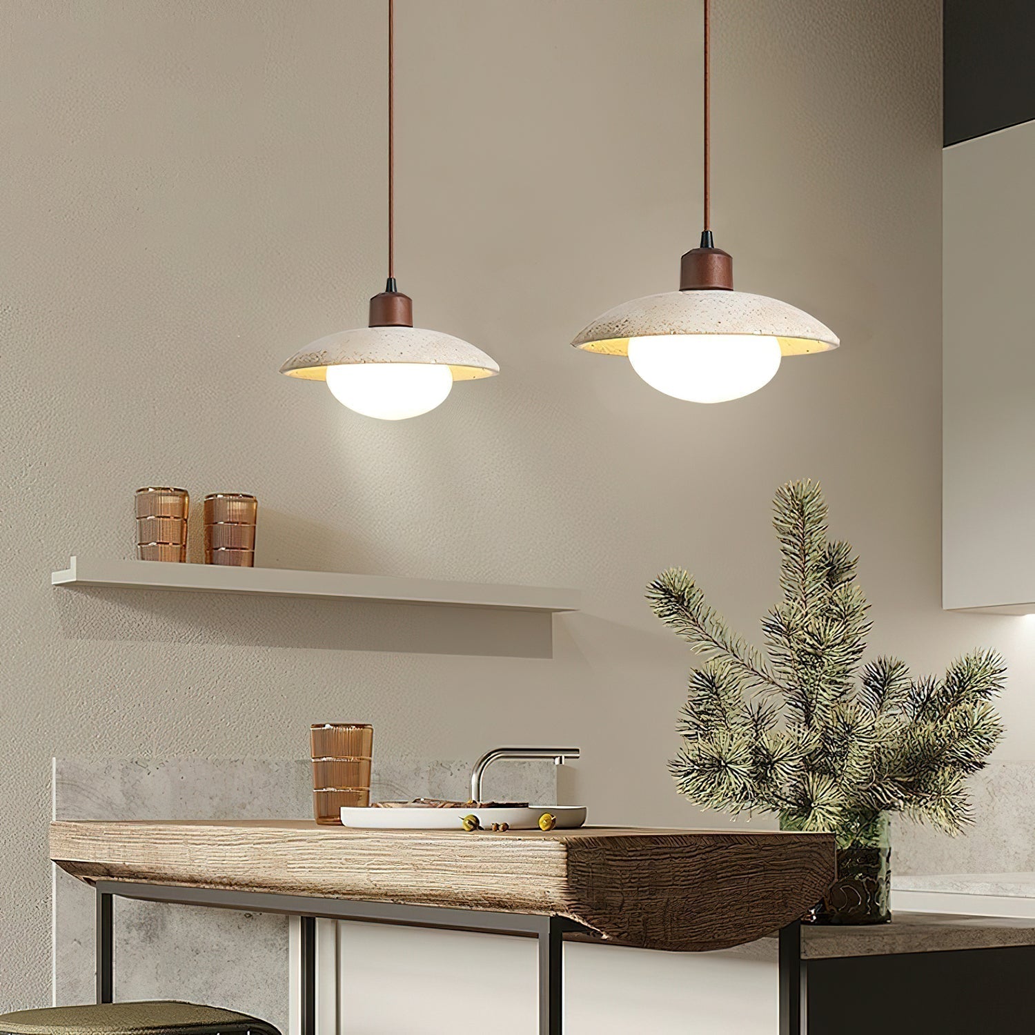 Onorarae Dôme-Abat-Jour Travertin Pendentif Lumière - Neutralighting