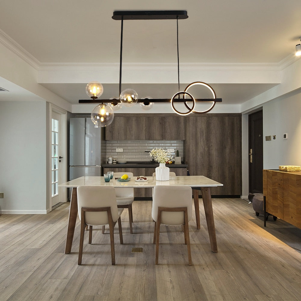 Valentina Suspension Anneau/Ronde Moderne, Métal/Verre, Noir/Doré, Salon - Neutralighting