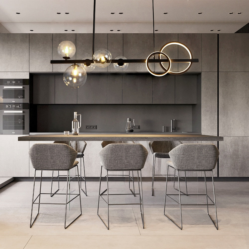 Valentina Suspension Anneau/Ronde Moderne, Métal/Verre, Noir/Doré, Salon - Neutralighting