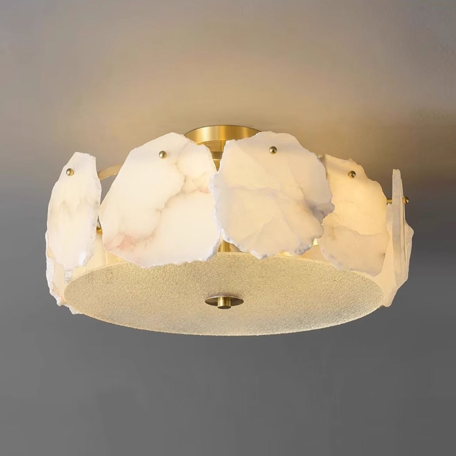 Zoruvys Sophistiqué Disque Plat Albâtre Verre Plafonnier - Neutralighting