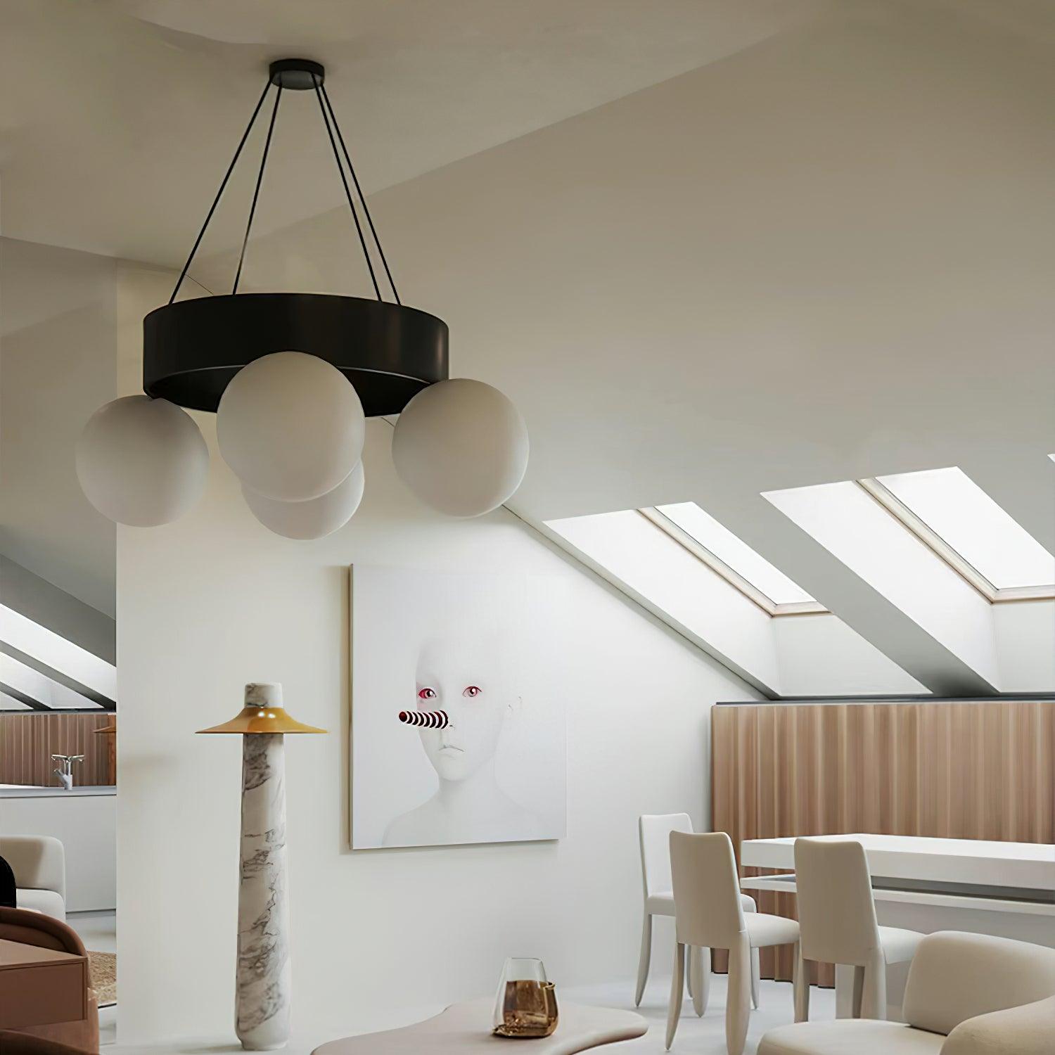 Asterios Lustre Anneau Noir Abat-jours Sphériques - Neutralighting