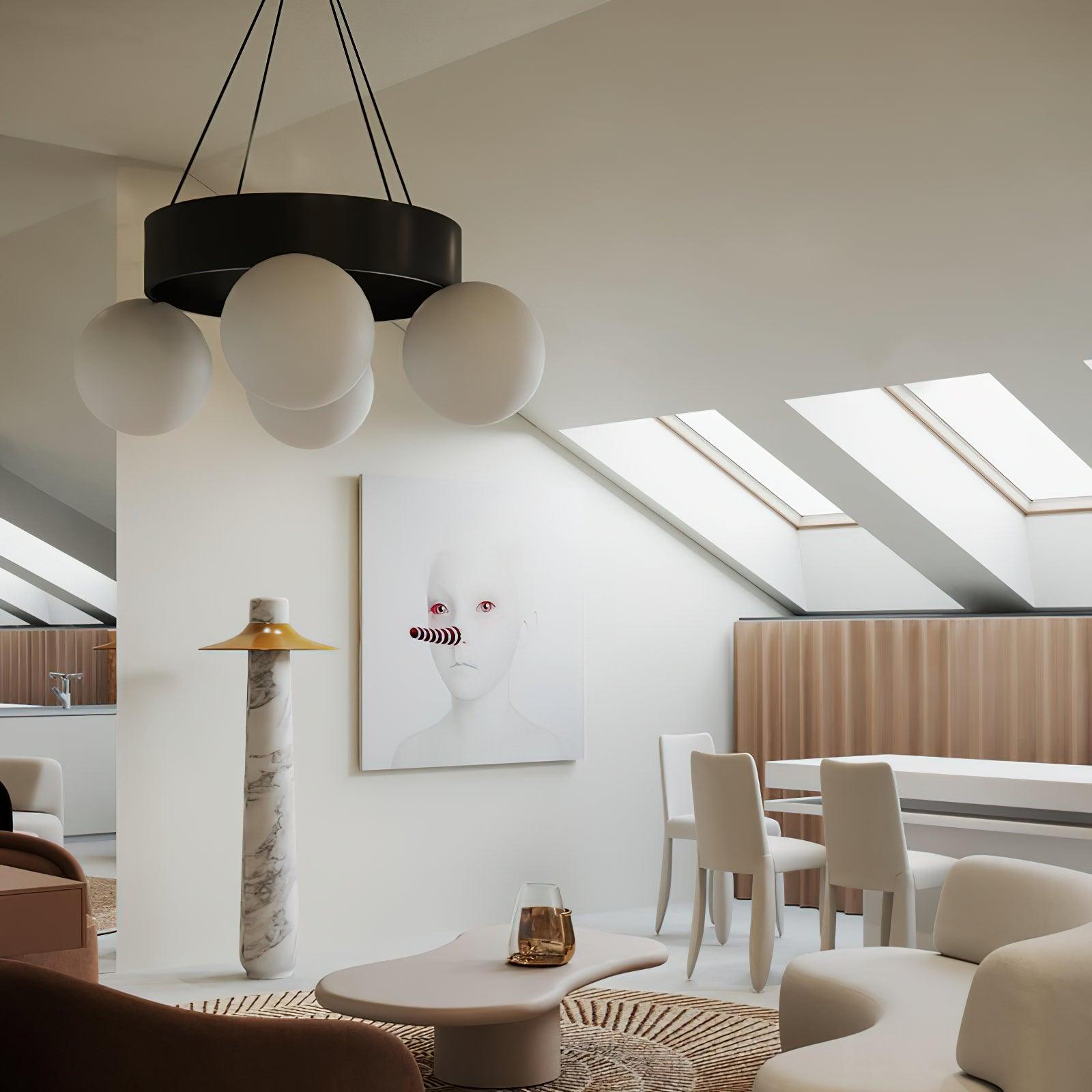 Asterios Lustre Anneau Noir Abat-jours Sphériques - Neutralighting