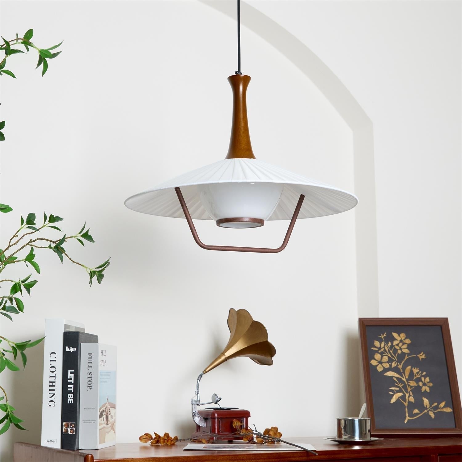 Vionne Mid-Century Wood and White Pendant Lamp - Letslighting