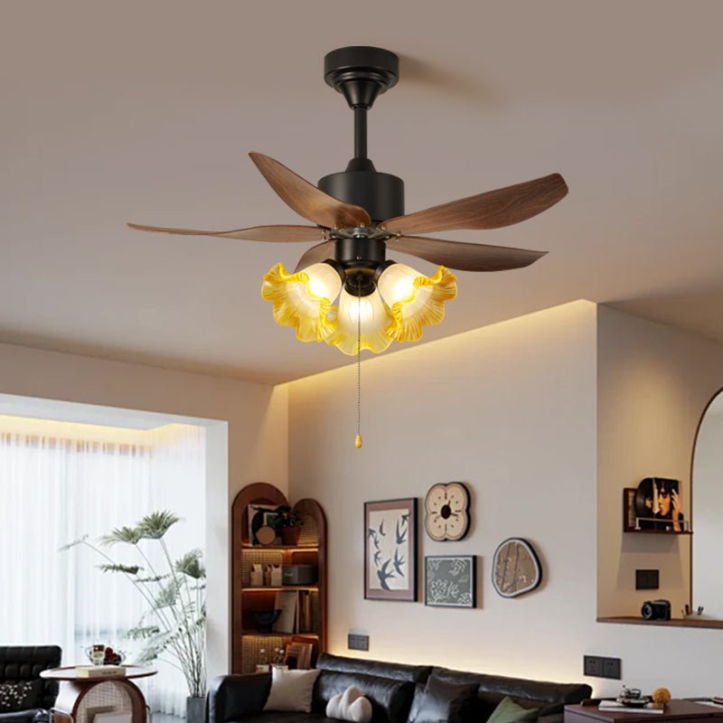 Plafonnier ventilateur Florence Fleur montrant l'abat-jour en verre