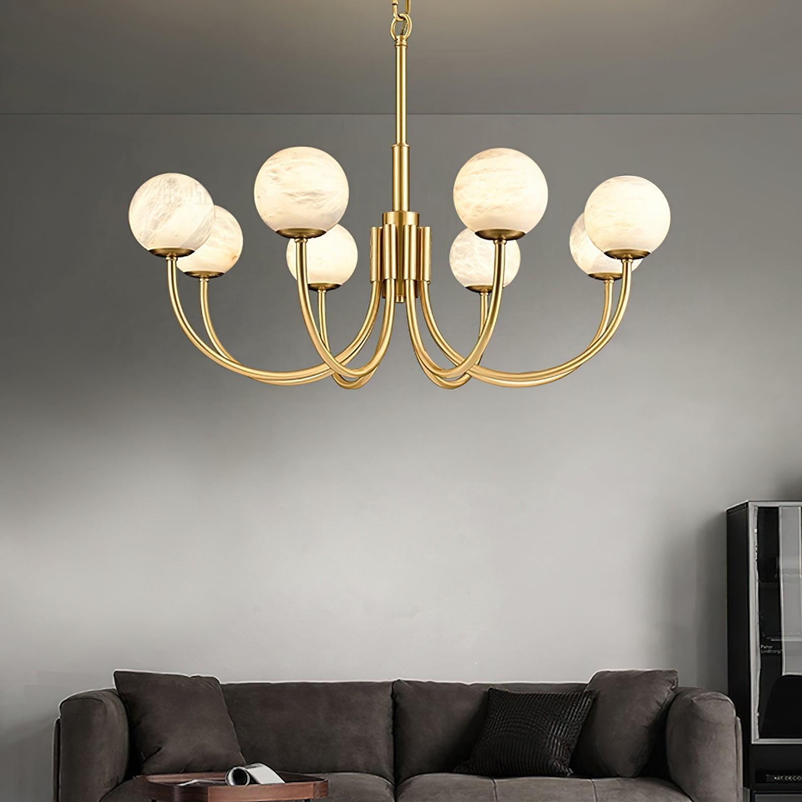 Mjolkuvys Moderne Minimaliste Globe Laiton Albâtre Lustre - Neutralighting