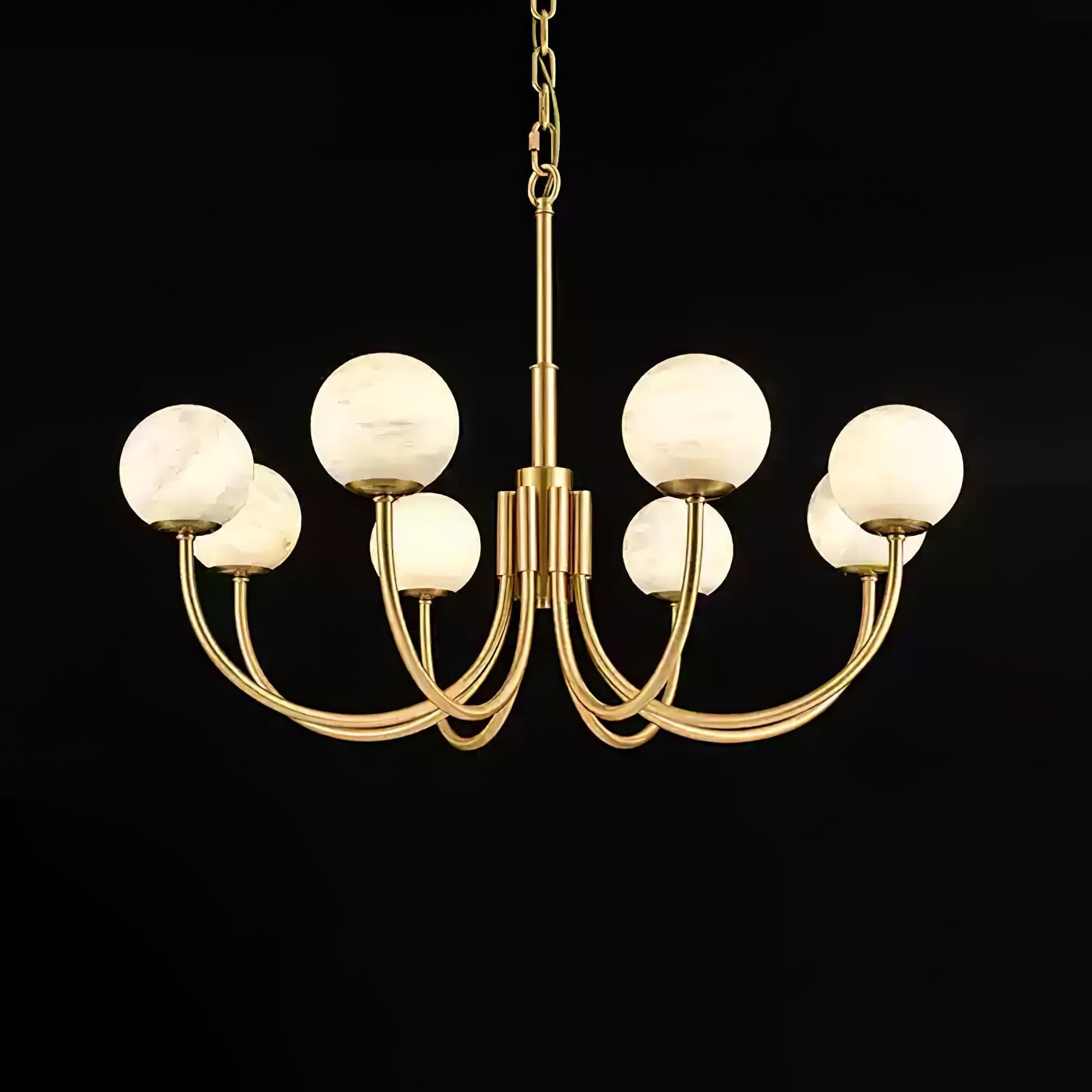 Mjolkuvys Moderne Minimaliste Globe Laiton Albâtre Lustre - Neutralighting
