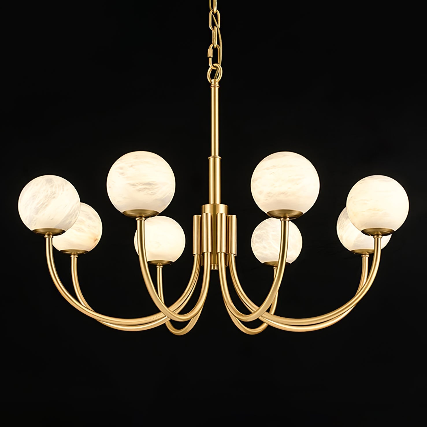 Mjolkuvys Moderne Minimaliste Globe Laiton Albâtre Lustre - Neutralighting