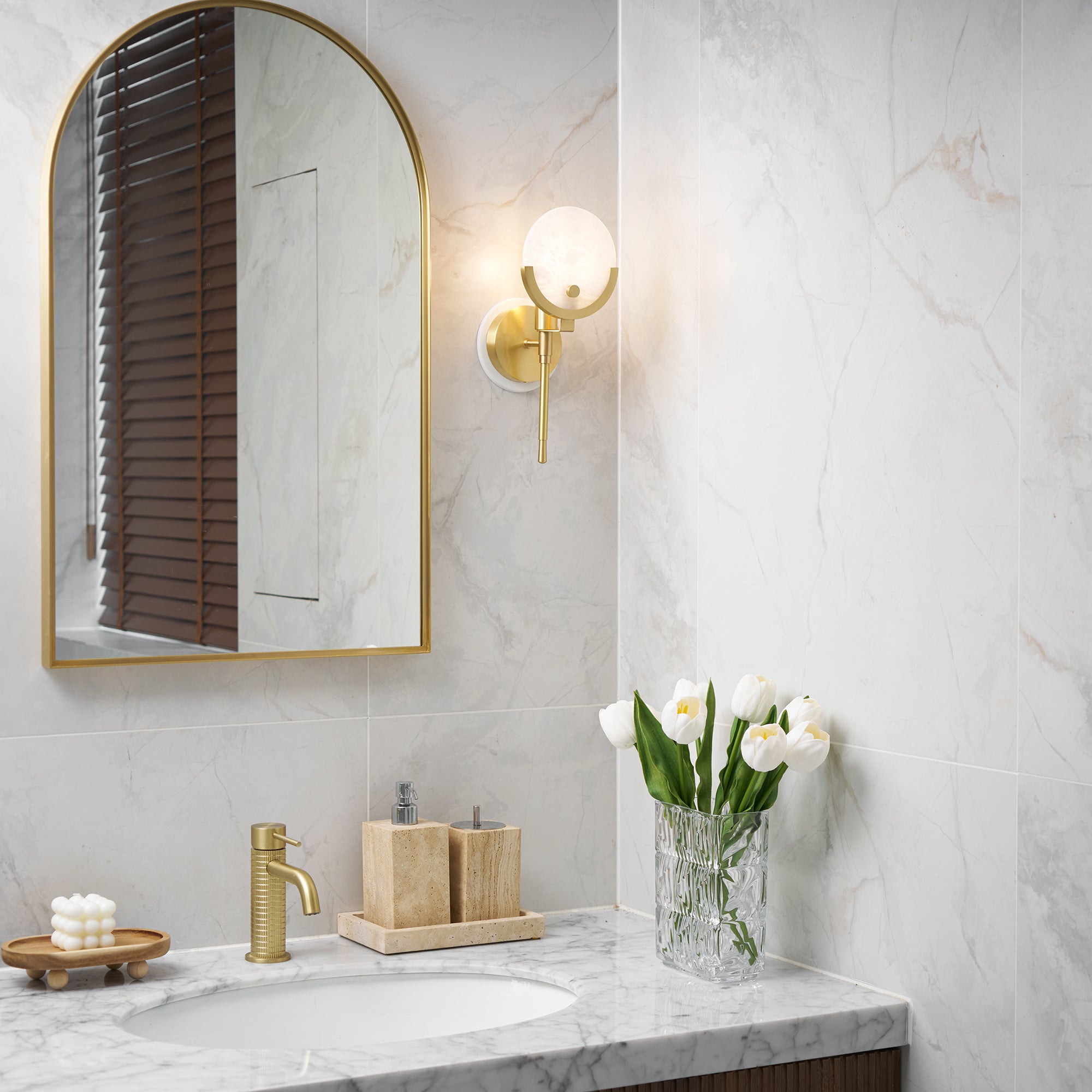 Ljomuvyo Modern Minimalist Brass Alabaster Sconce Wall Lamp - Lamp Copper