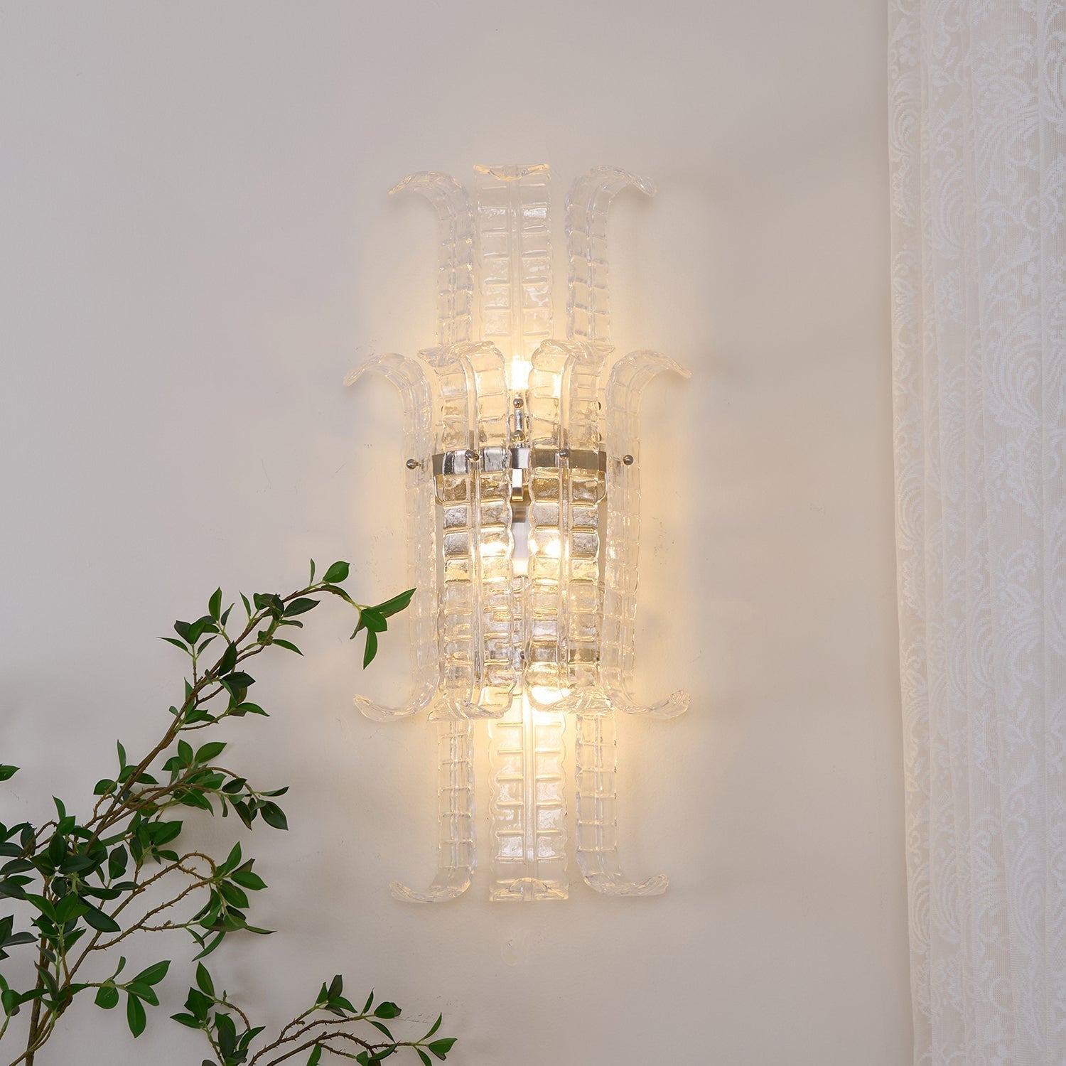 Aurora Wall Sconce Clear Murano Glass Panel Geometric - Letslighting