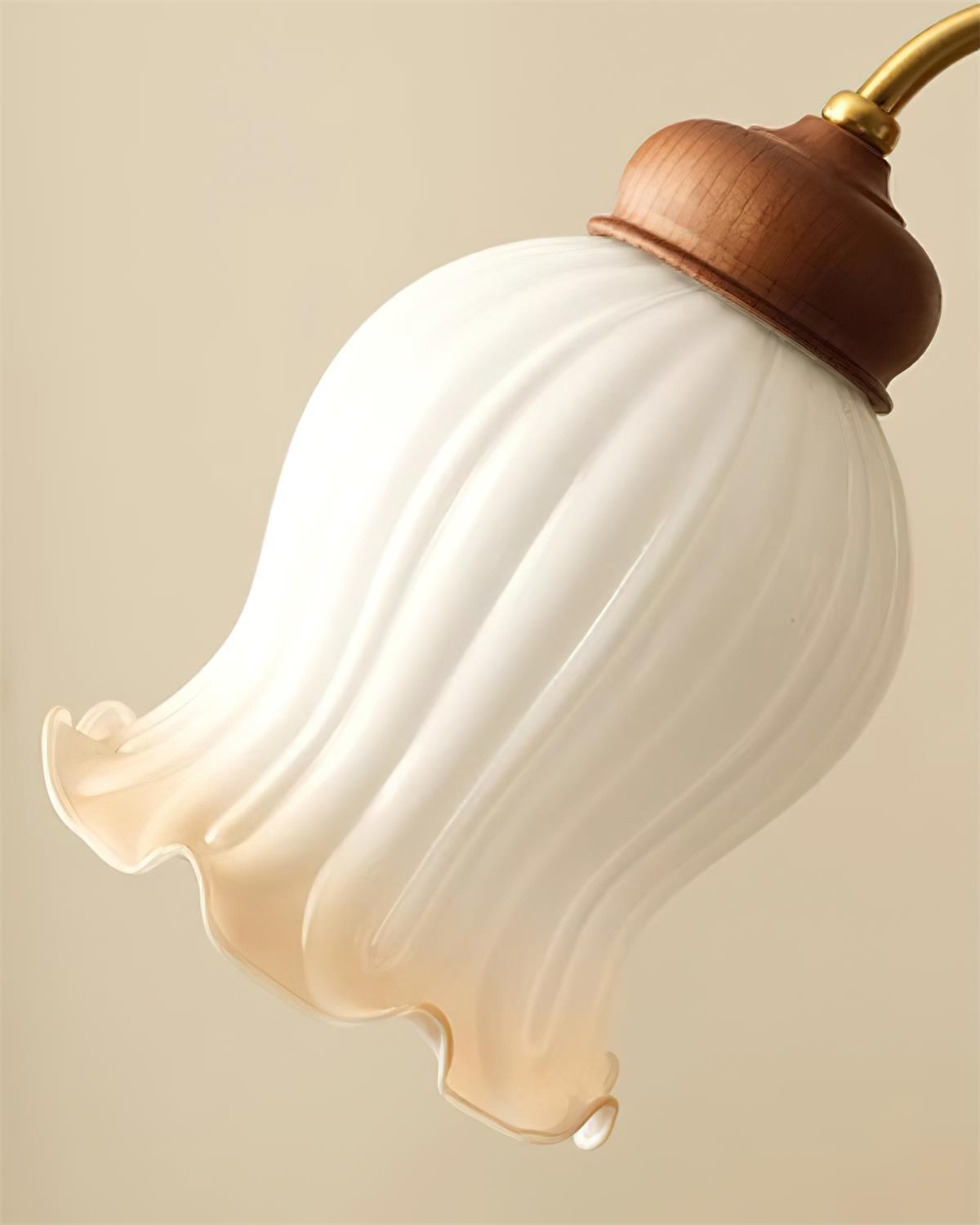 Chandelier Tulip Glass Shades Walnut Wood Frame Rustic - Letslighting