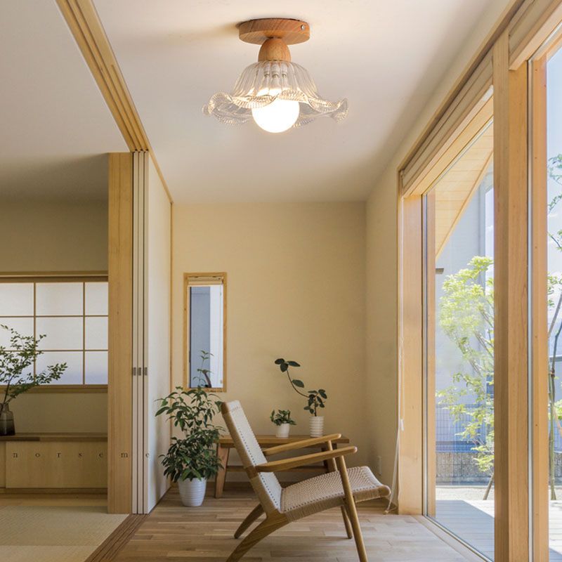 Arisha Moderne LED Plafonnier Dôme Bois Verre Salon Salle à Manger - Neutralighting