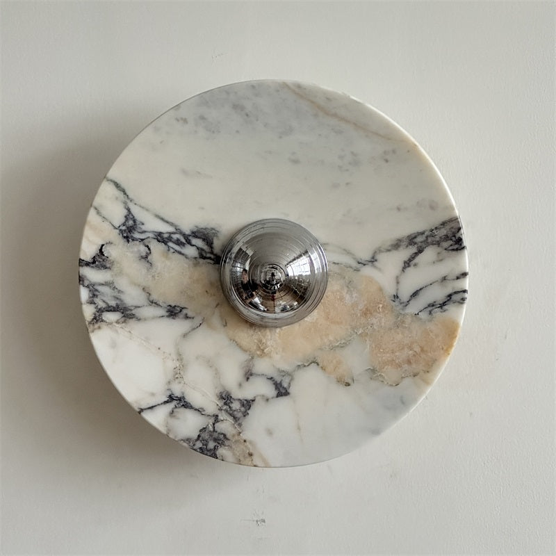 Zeno Modern Minimalist Round Chrome Marble Metal Wall Sconce - Lamp Copper