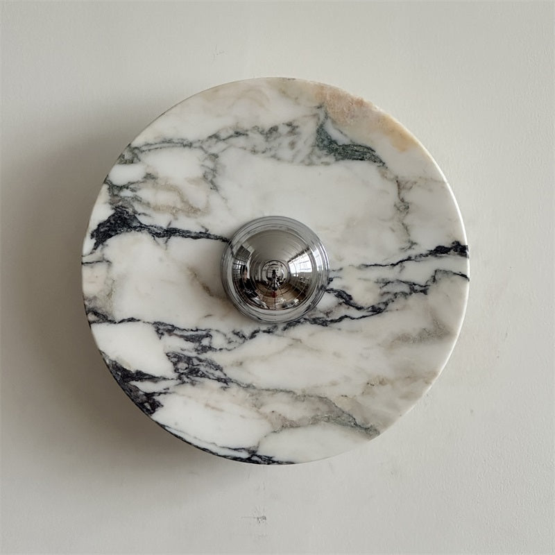 Zeno Modern Minimalist Round Chrome Marble Metal Wall Sconce - Lamp Copper