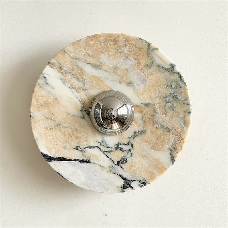 Zeno Modern Minimalist Round Chrome Marble Metal Wall Sconce - Lamp Copper