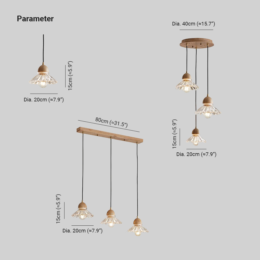 Valentina Rétro LED Suspension Bois Verre Salon/Chambre À Coucher - Neutralighting