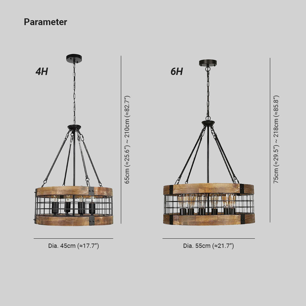 Silva Industriel LED Suspension Bois Métal Salon