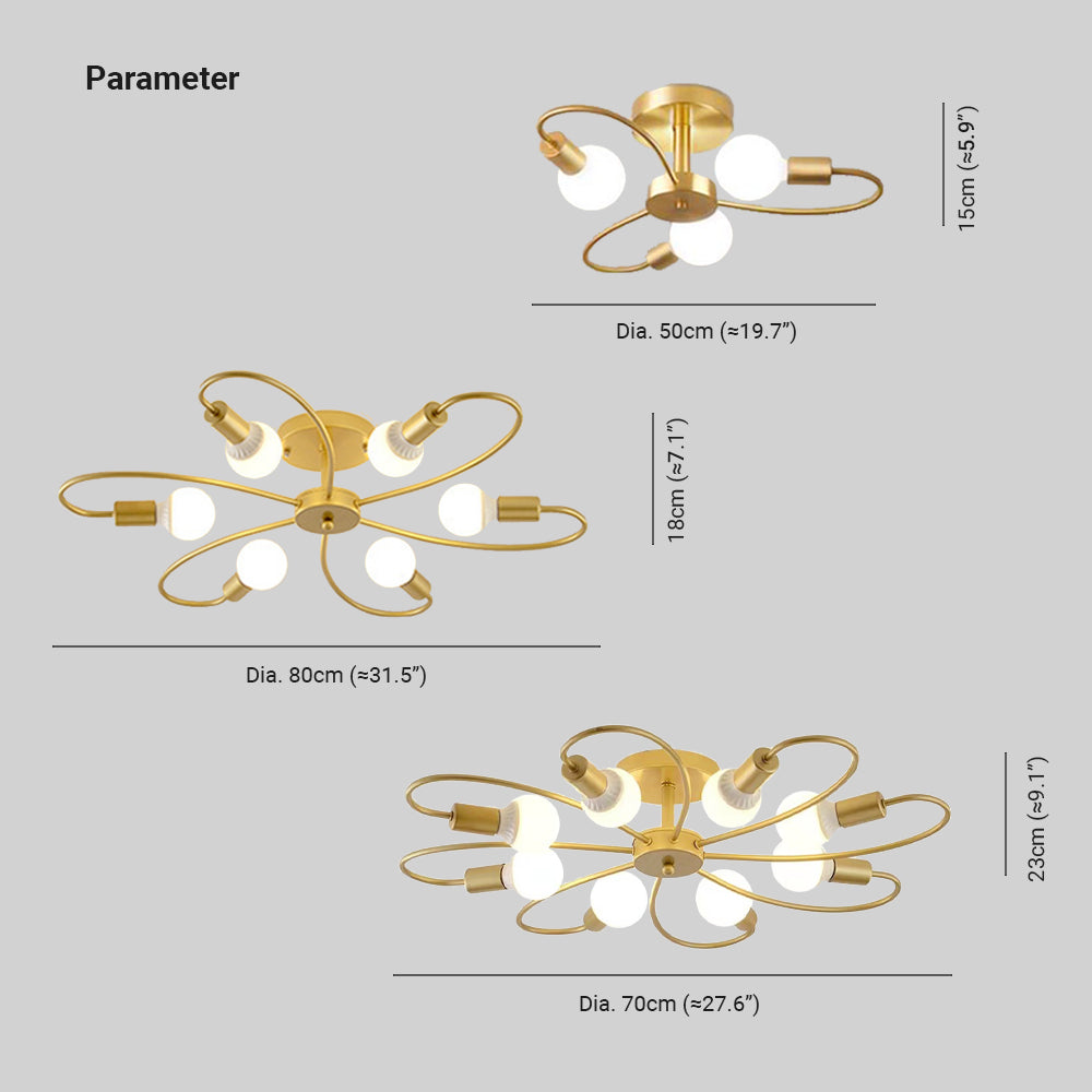 Valentina LED Plafonnier Fleur Moderne Métal Noir/Doré Floral Salon/Chambre à Coucher - Neutralighting