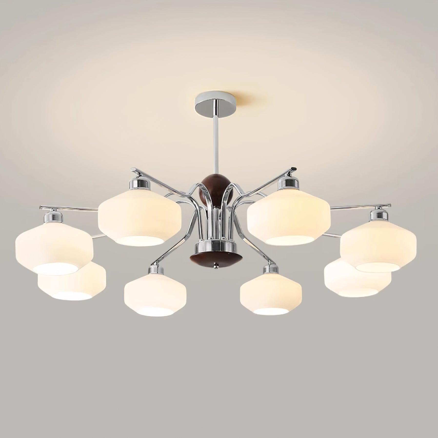 Lustra Lustre Bras en Chrome et Noyer Abat-jours en Verre Blanc Style Rétro - Neutralighting
