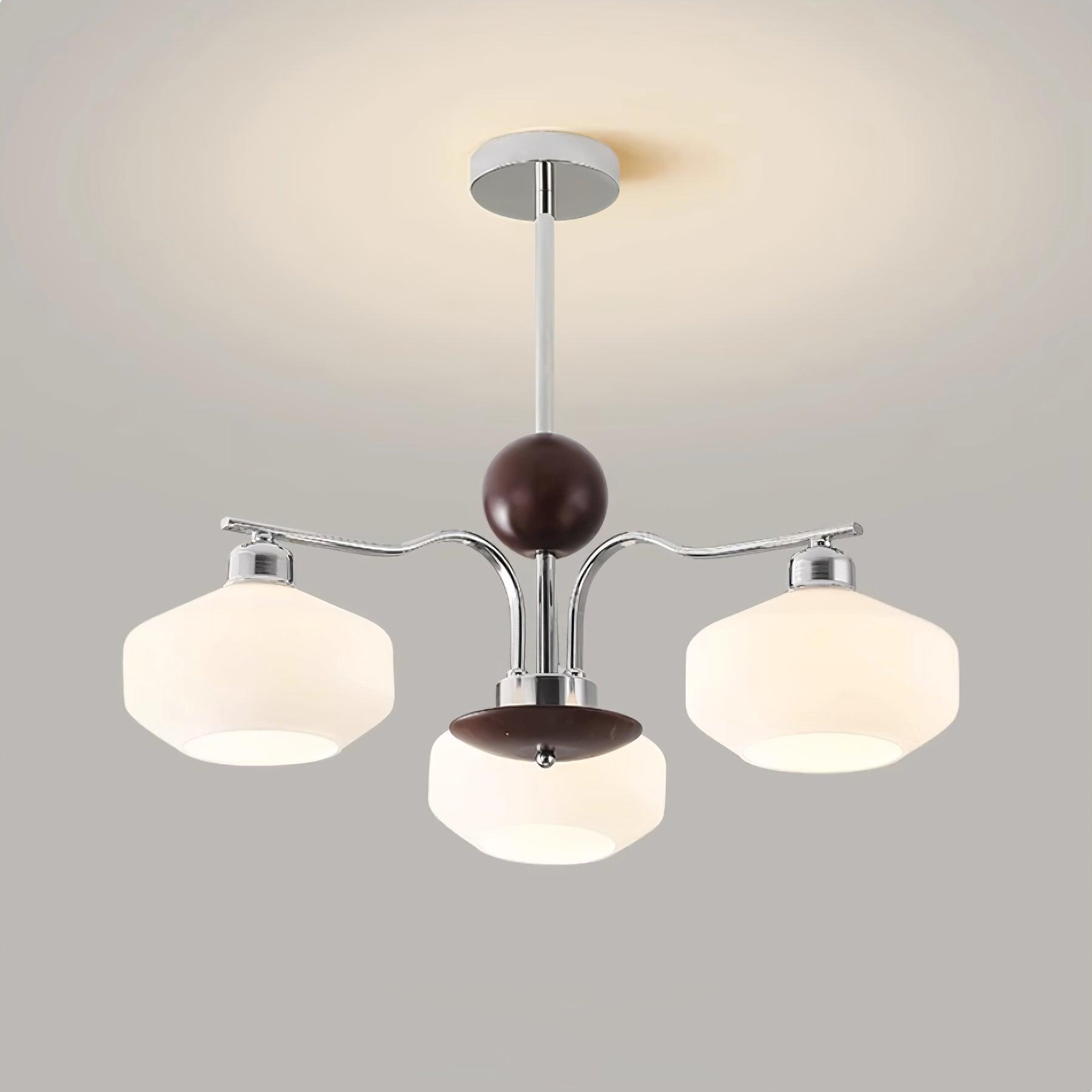 Lustra Lustre Bras en Chrome et Noyer Abat-jours en Verre Blanc Style Rétro - Neutralighting