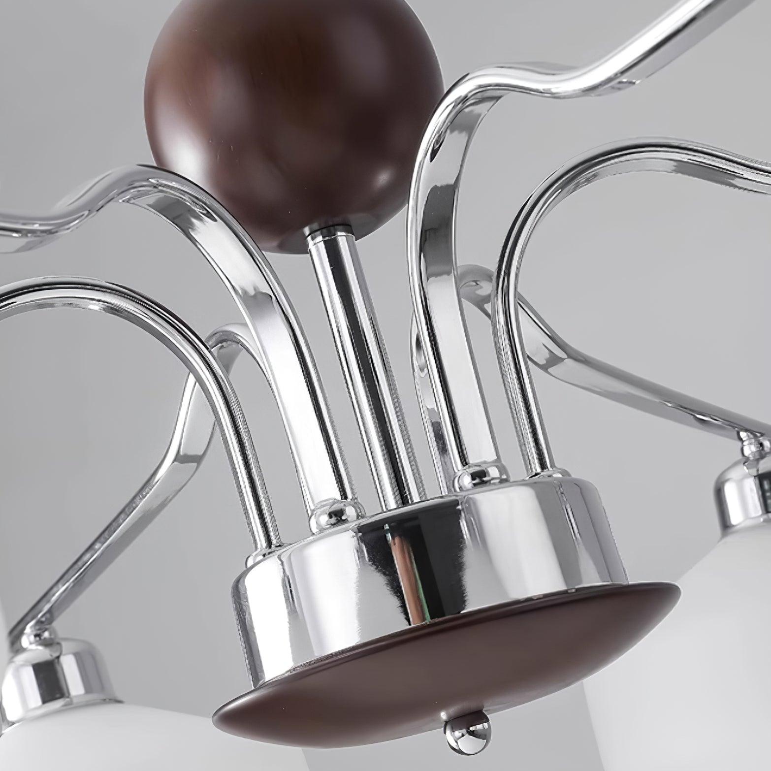 Lustra Lustre Bras en Chrome et Noyer Abat-jours en Verre Blanc Style Rétro - Neutralighting