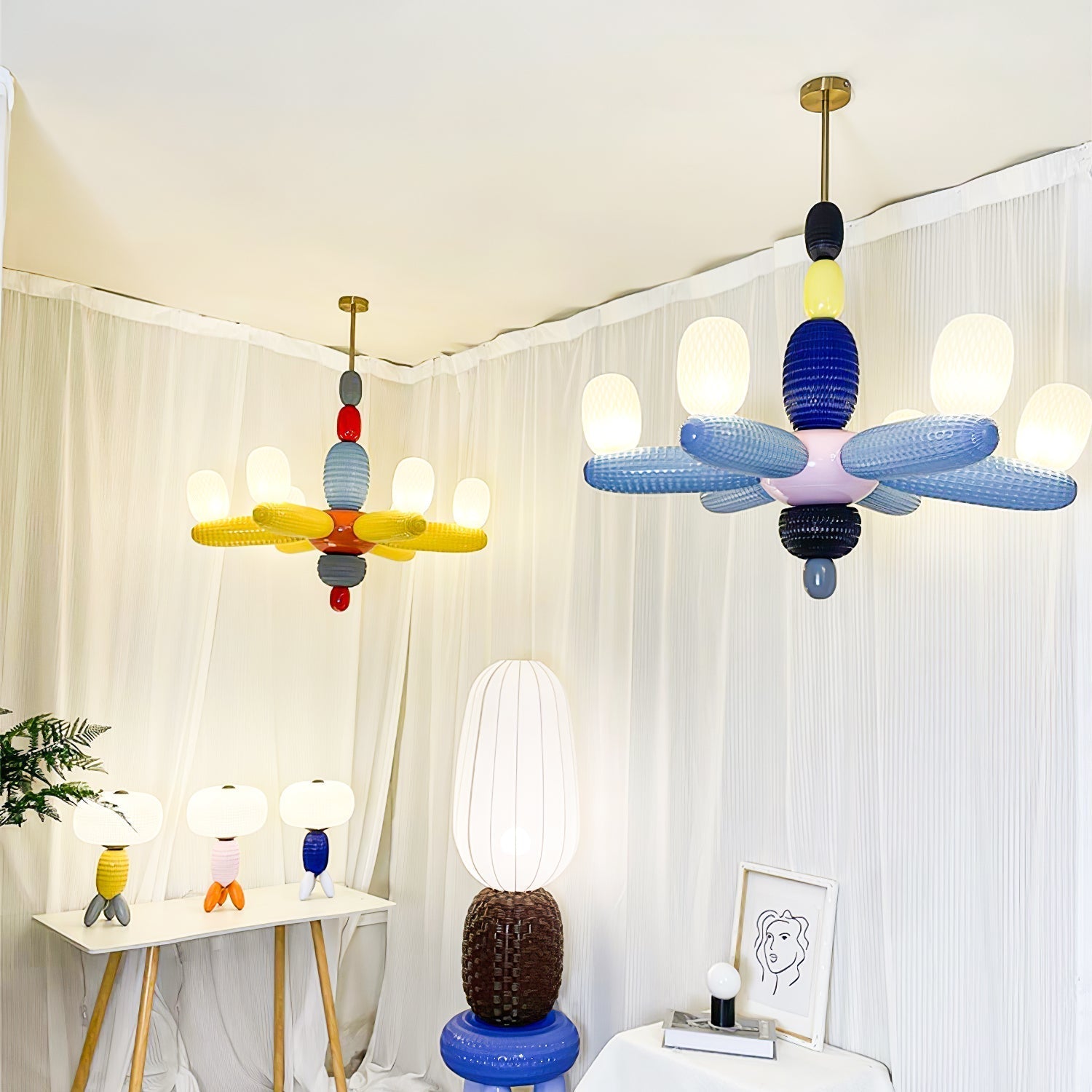 Balloons Chandelier Porcelain Modules Frosted Orbs - Neutralighting