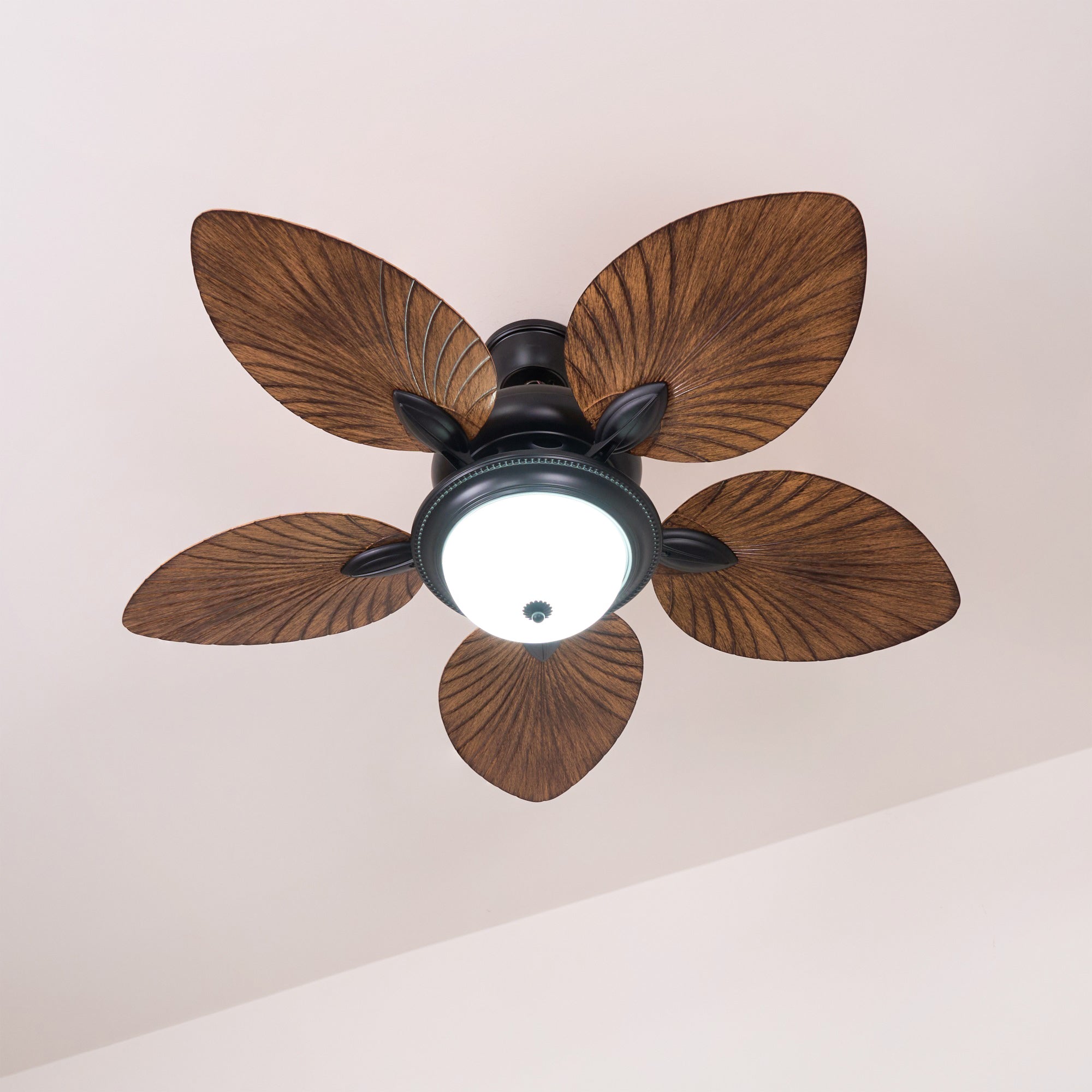 Plafonnier ventilateur Virel en bois tropical, contrôle à 6 vitesses