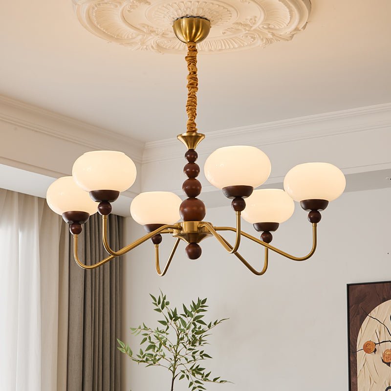 Lustra Chandelier Verre Bois Laiton Moderne 6-Lumières - Neutralighting