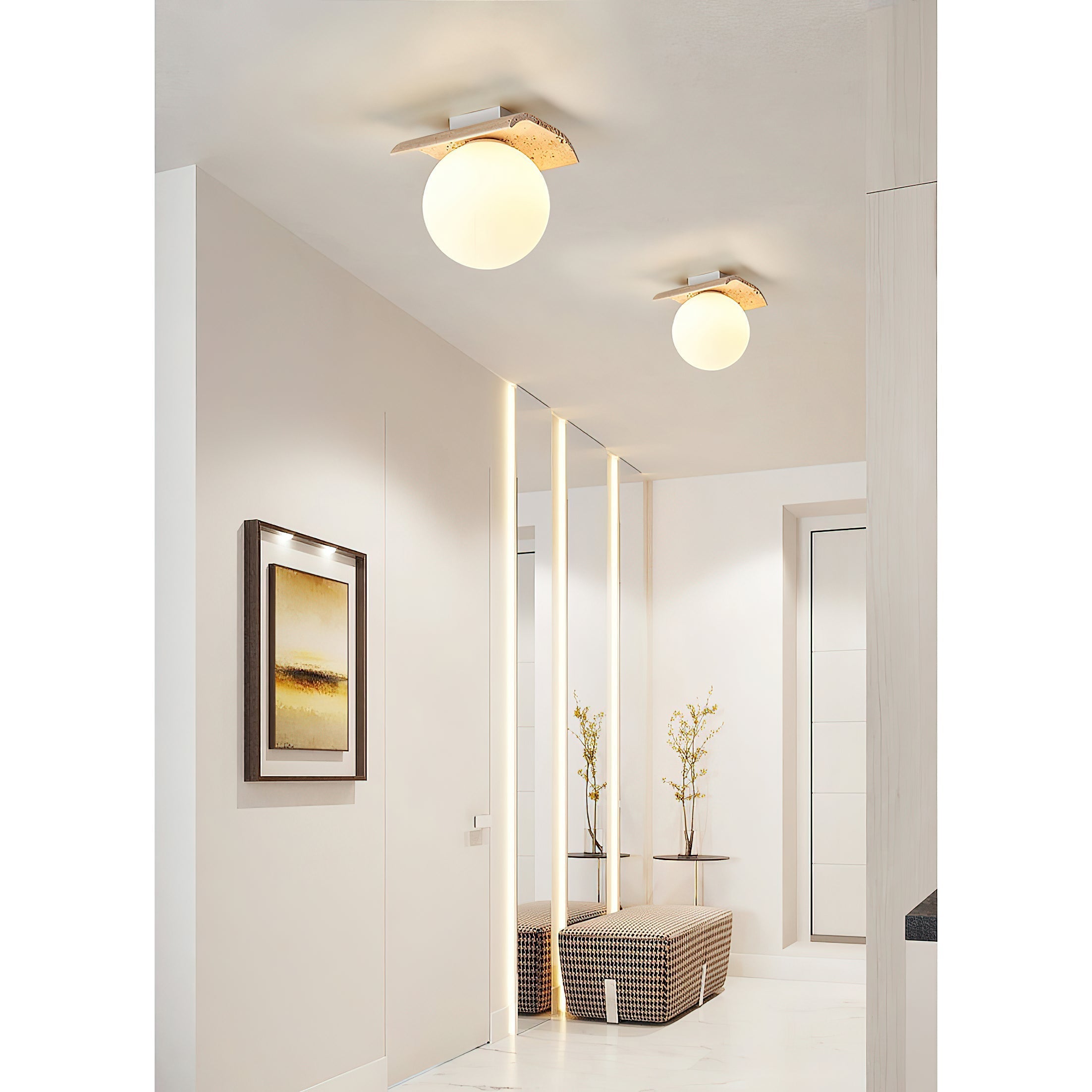 Bianca Globe Modern Minimalist Travertine Glass Ceiling Lamp - Lamp Copper