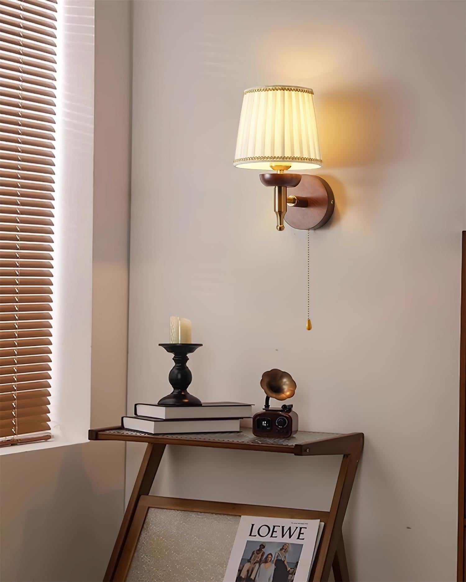 Wall Lamp Fabric Shade Modern Classic Gold Walnut Sconce Bedroom - Letslighting