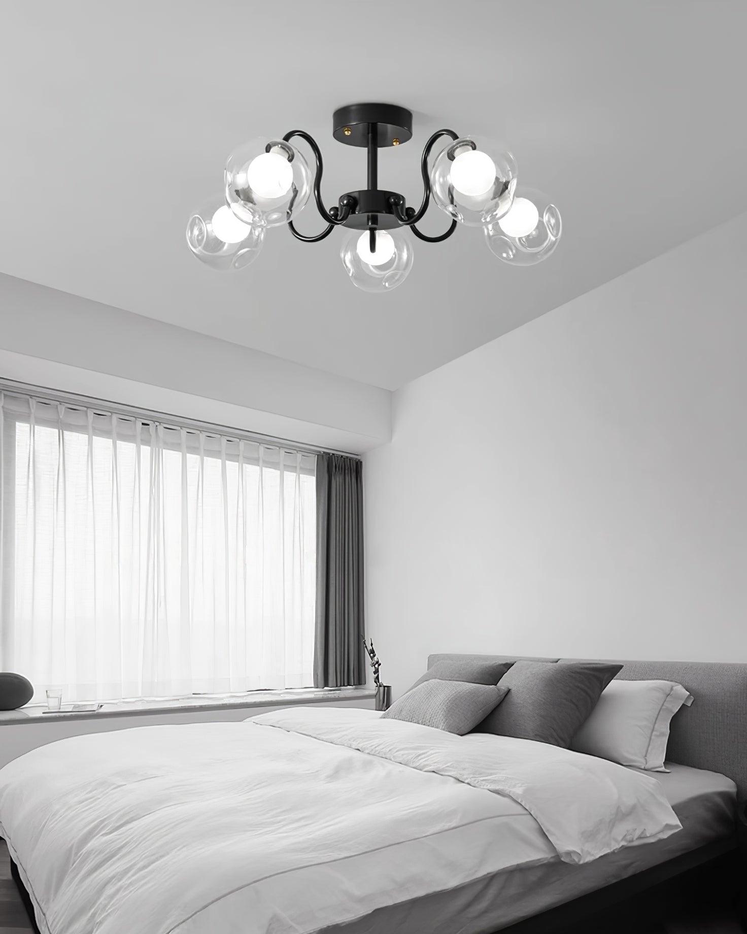 Orb Lustre Plafonnier Verre Globe Fleur Cadre Noir - Neutralighting