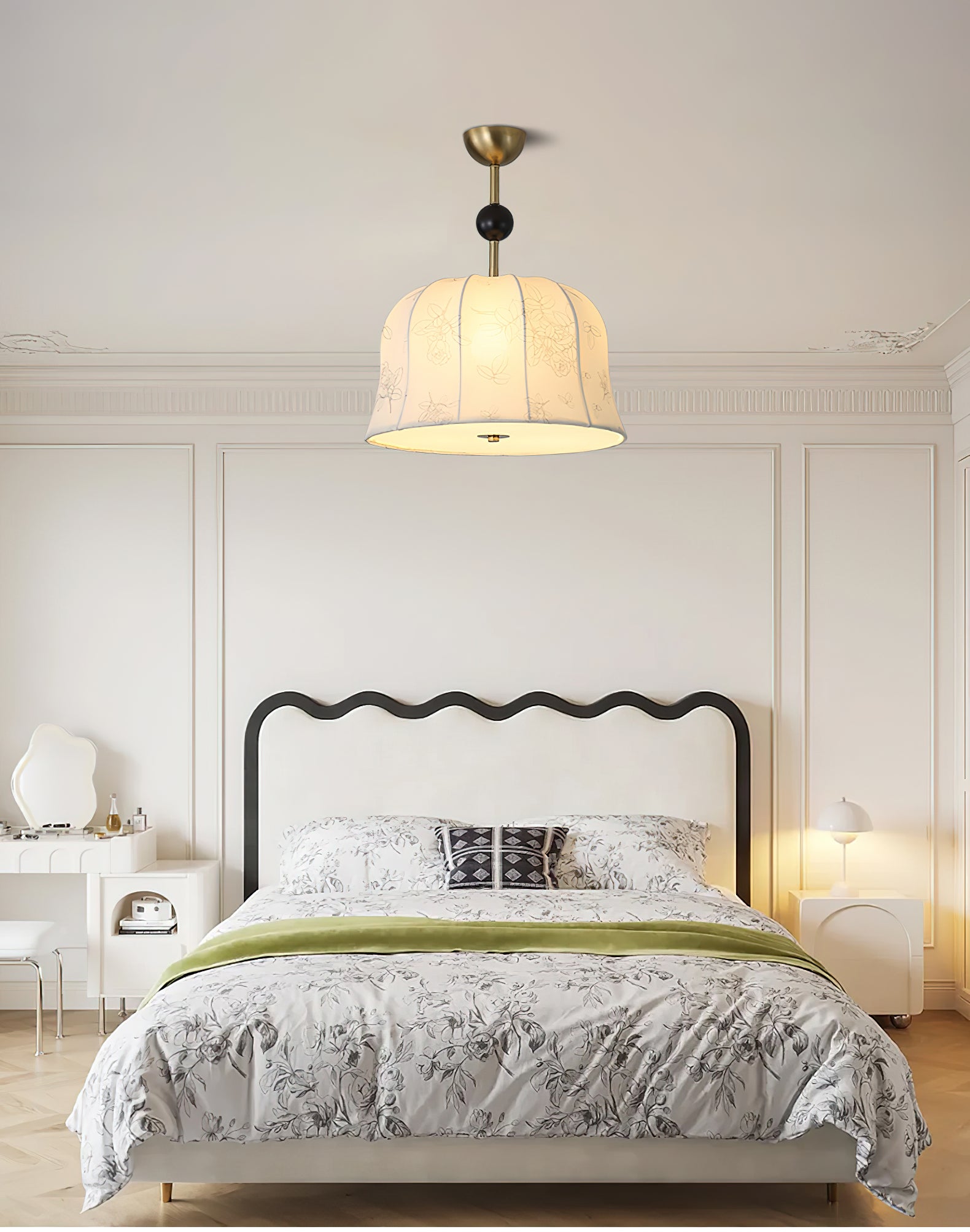 Avnoren Blossom Curve Fabric Wood Pendant Lamp - Neutralighting