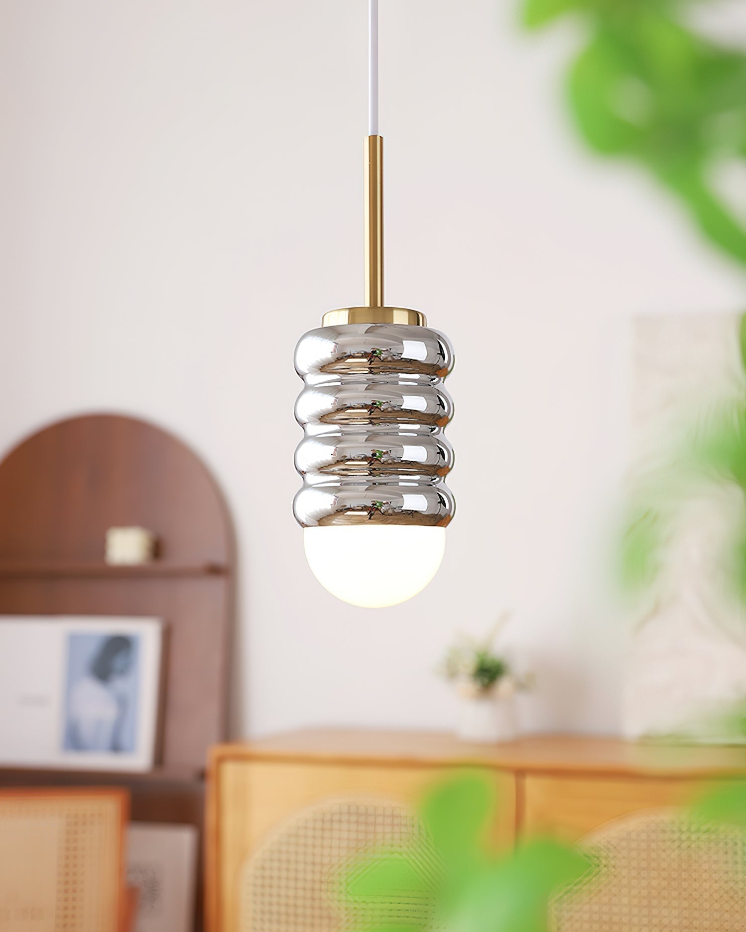 Virelli Lampe Pendante Abat-jour Céramique Striée Laiton Chaleureux Midcentury - Neutralighting
