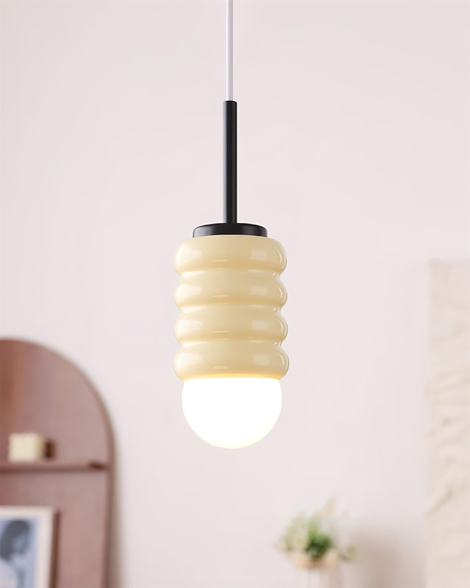 Virelli Lampe Pendante Abat-jour Céramique Striée Laiton Chaleureux Midcentury - Neutralighting