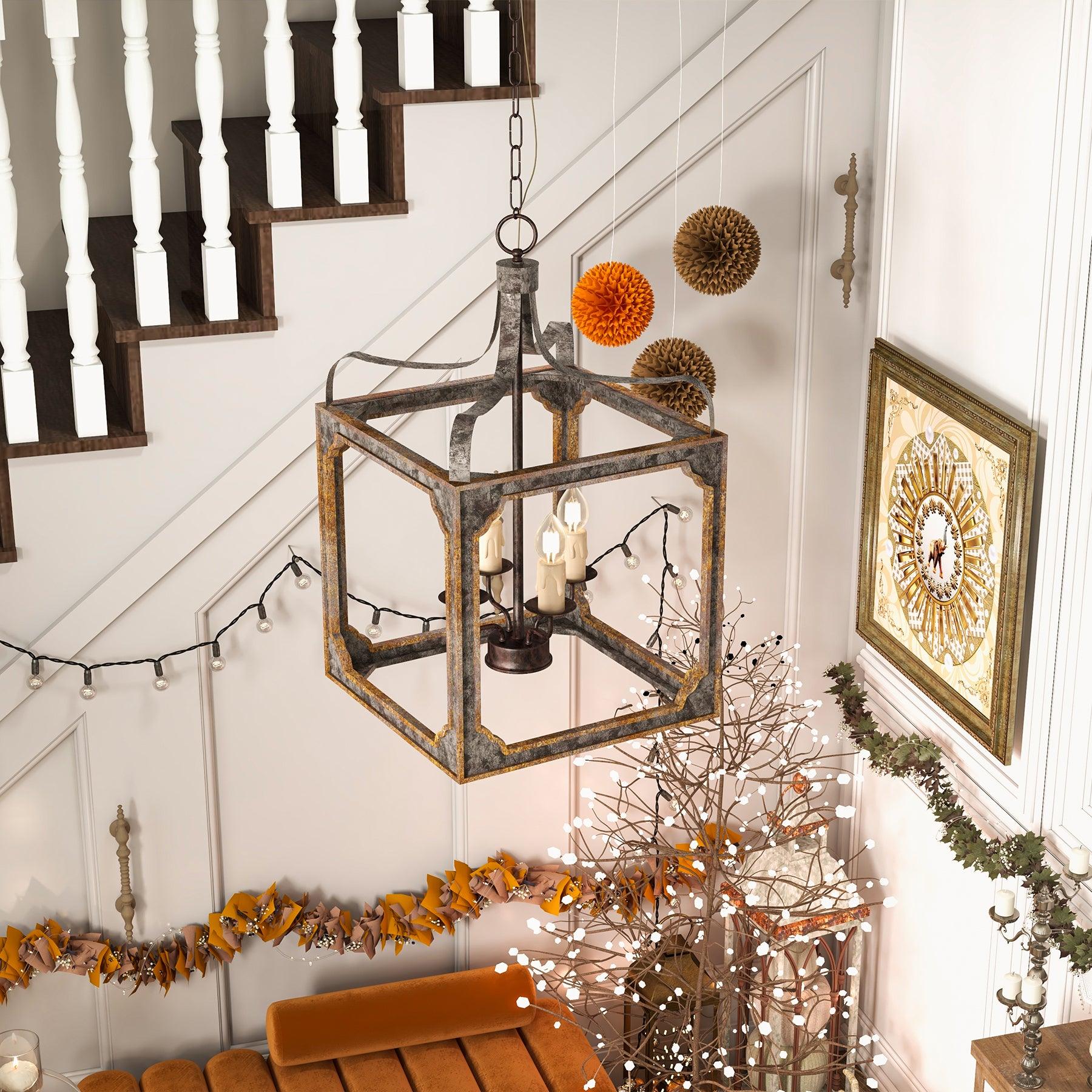 Lustra Chandelier Cube Rustique Cadre Vintage - Neutralighting