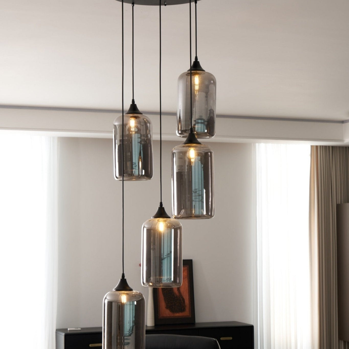 June Suspension Luminaire Industriel Verre Gris Fumé - Neutralighting