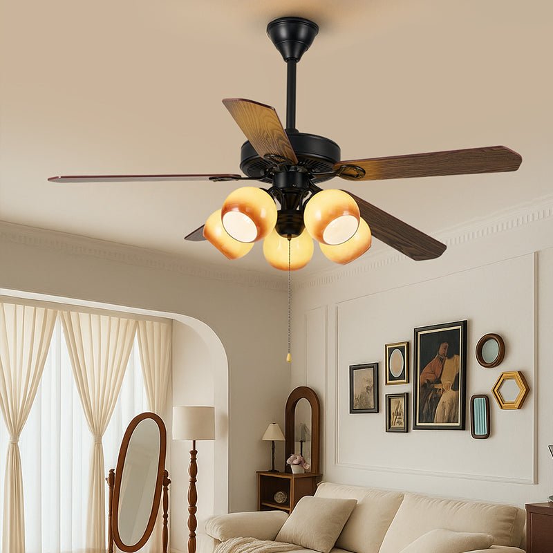 Ventilateur de plafond vintage Theodore avec lumière, modèle A, dimensions : Diamètre 134cm x H 72cm