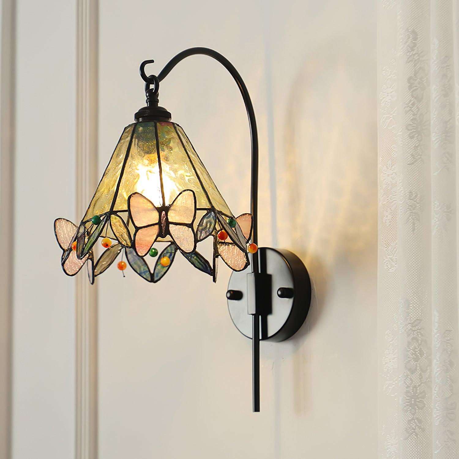 Tiffany Applique Murale Abat-jour en Verre Papillon Rose Jaune Art - Neutralighting
