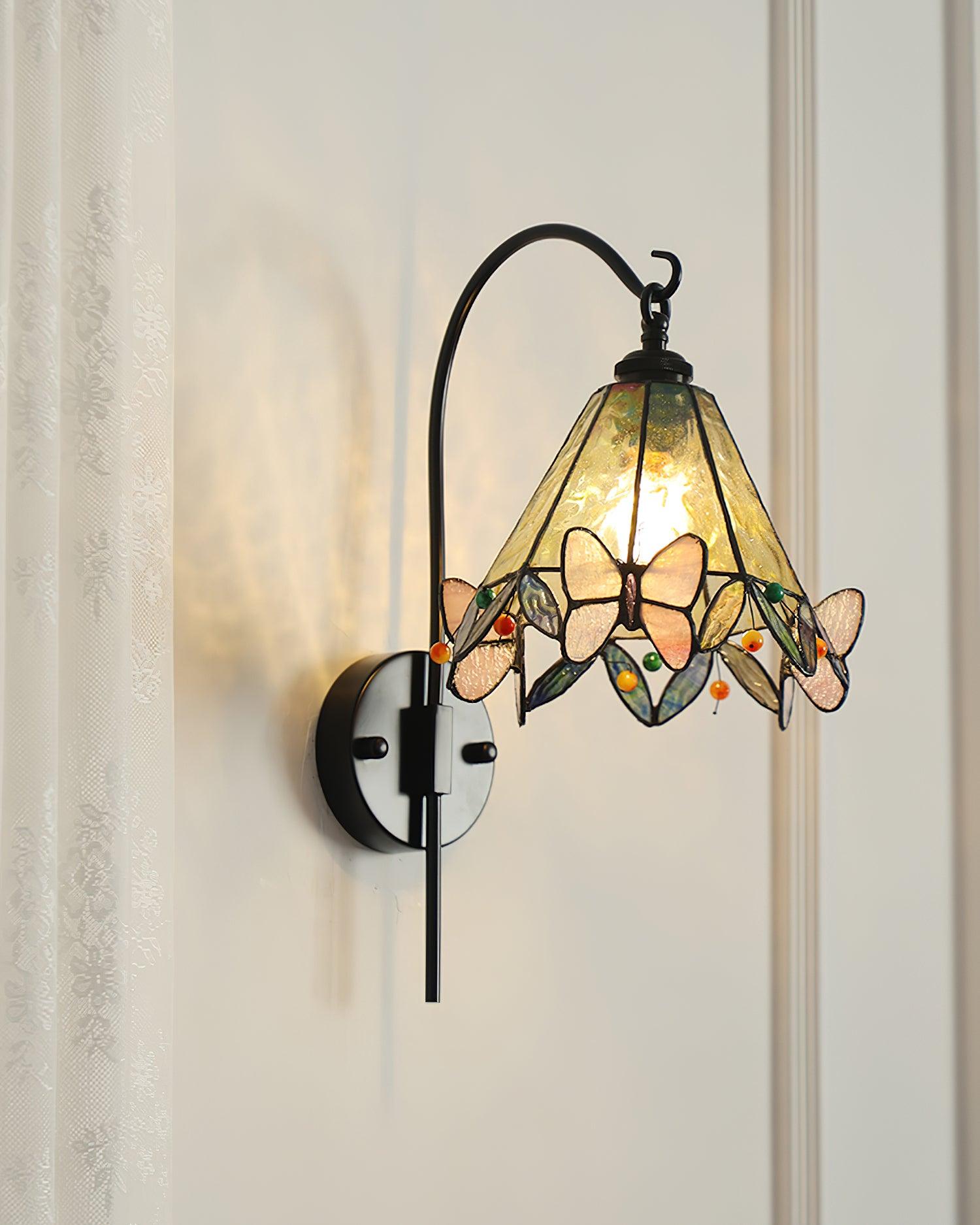 Tiffany Applique Murale Abat-jour en Verre Papillon Rose Jaune Art - Neutralighting