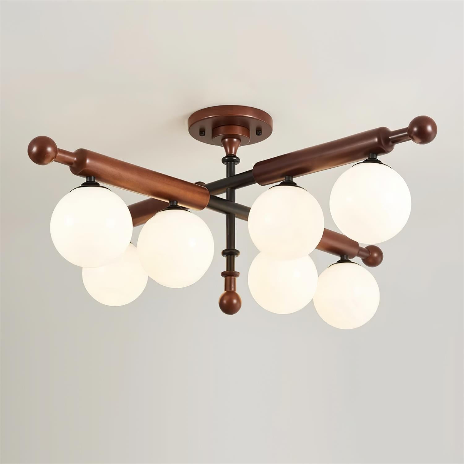 Briette Ceiling Light Wood Glass Globe Mid Century - Letslighting