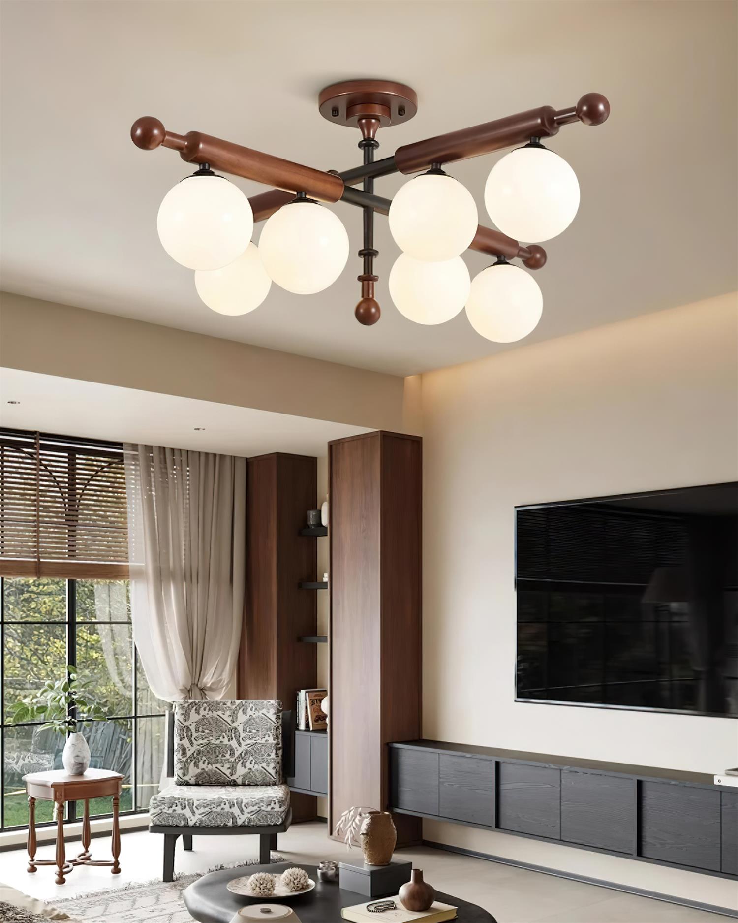 Briette Ceiling Light Wood Glass Globe Mid Century - Letslighting