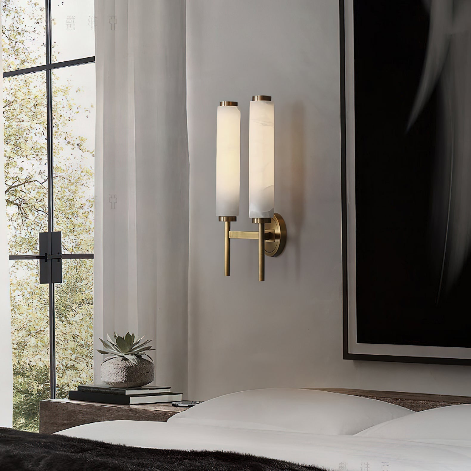 Abyss Modern Minimalist Brass Metal Alabaster Wall Lamp - Lamp Copper