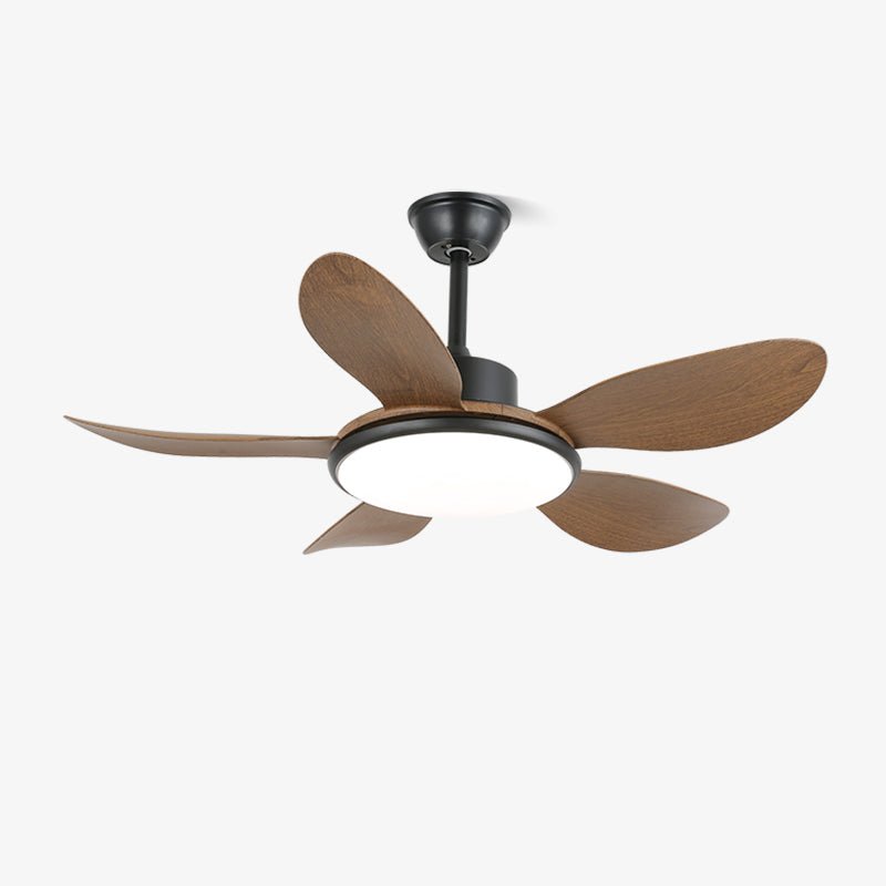 Plafonnier ventilateur Tirenor en bois, vue de face