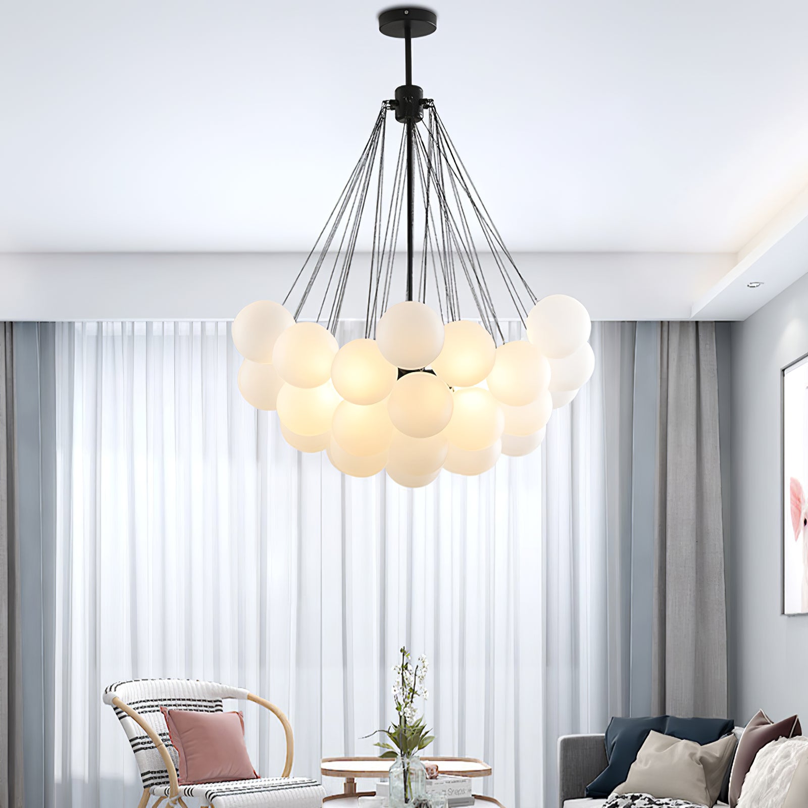 Lustra Chandelier Bulles en Verre Satiné - Neutralighting