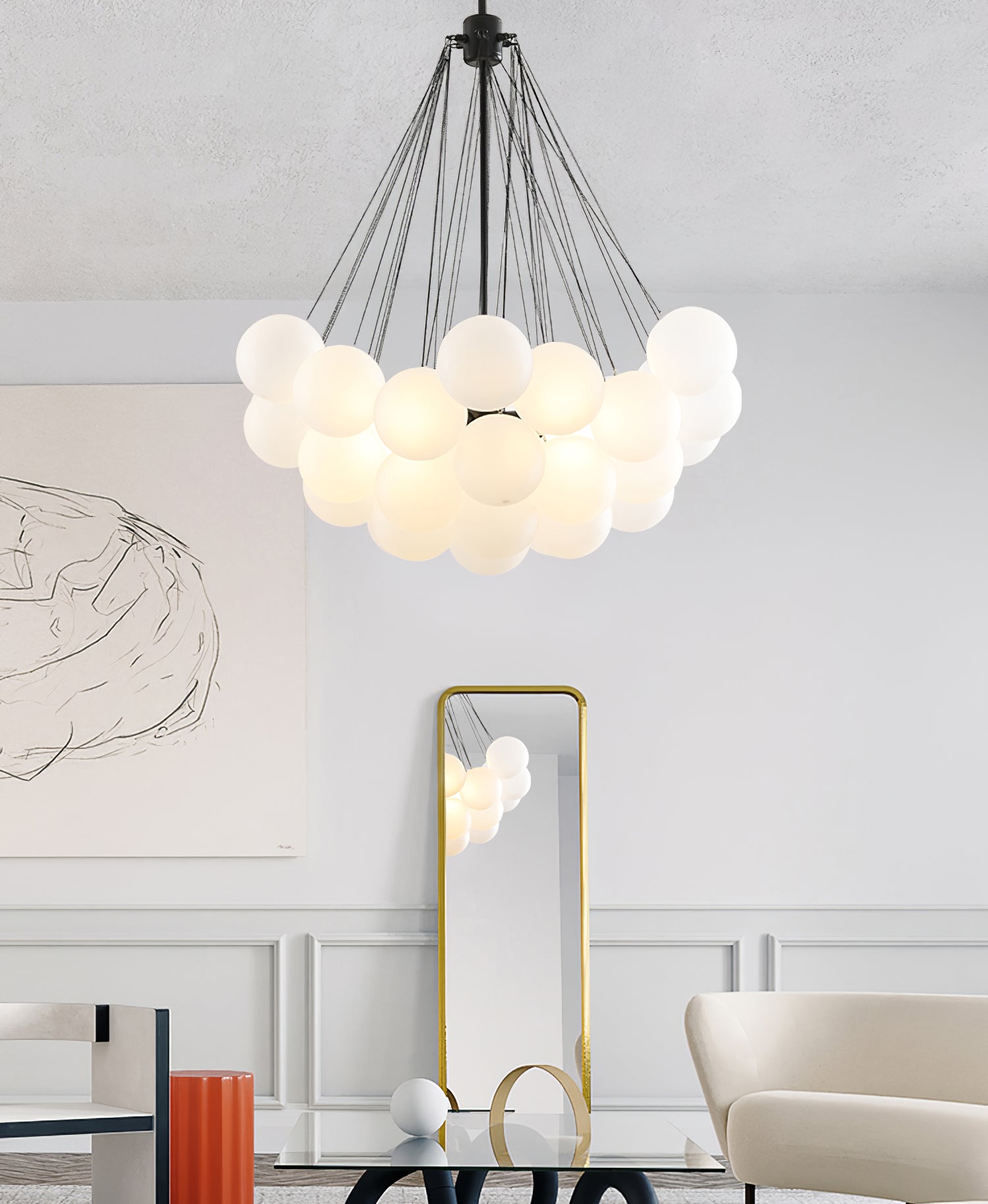 Lustra Chandelier Bulles en Verre Satiné - Neutralighting
