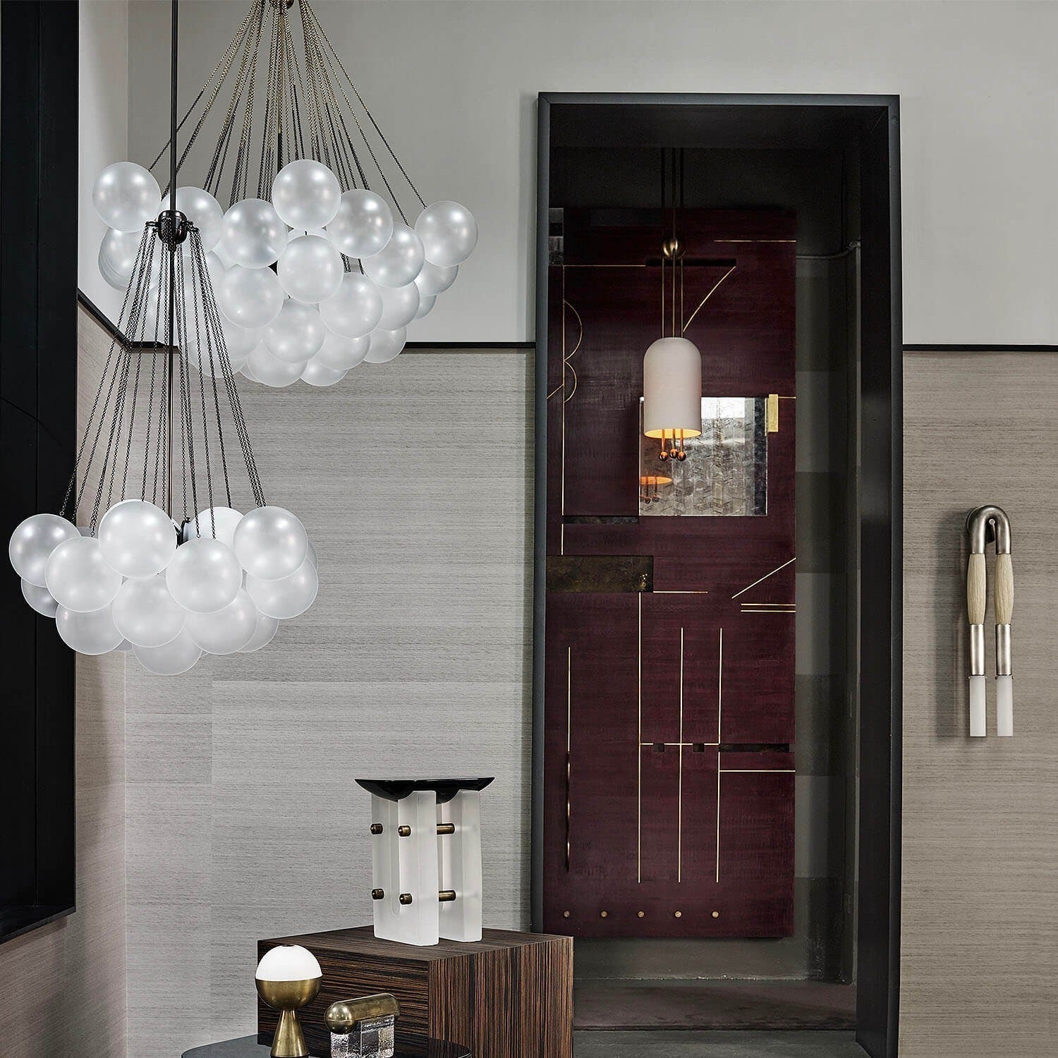 Lustra Chandelier Bulles en Verre Satiné - Neutralighting