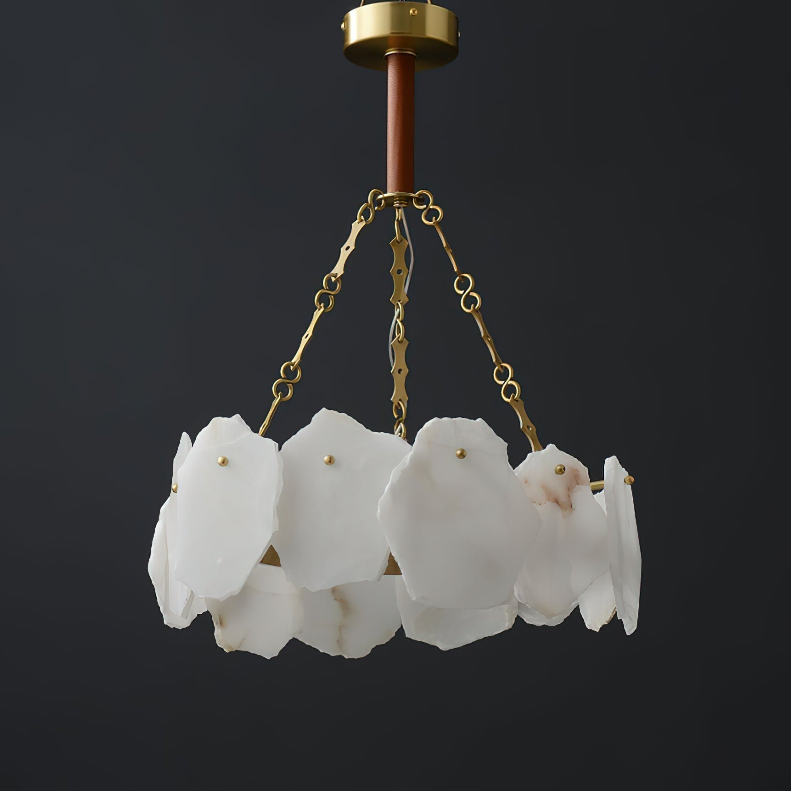 Alora Postmodern Luxury Round Brass Marble Chandelier - Lamp Copper