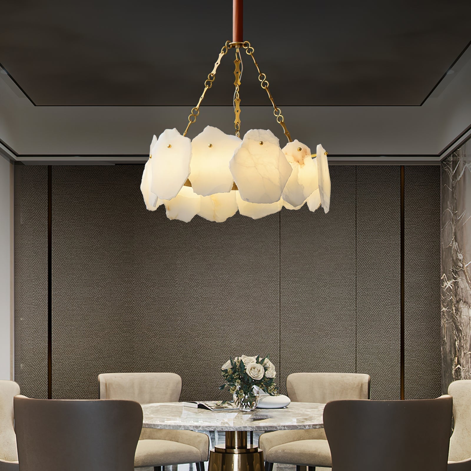 Alora Lustre Rond en Laiton et Marbre Style Luxueux Postmoderne - Neutralighting