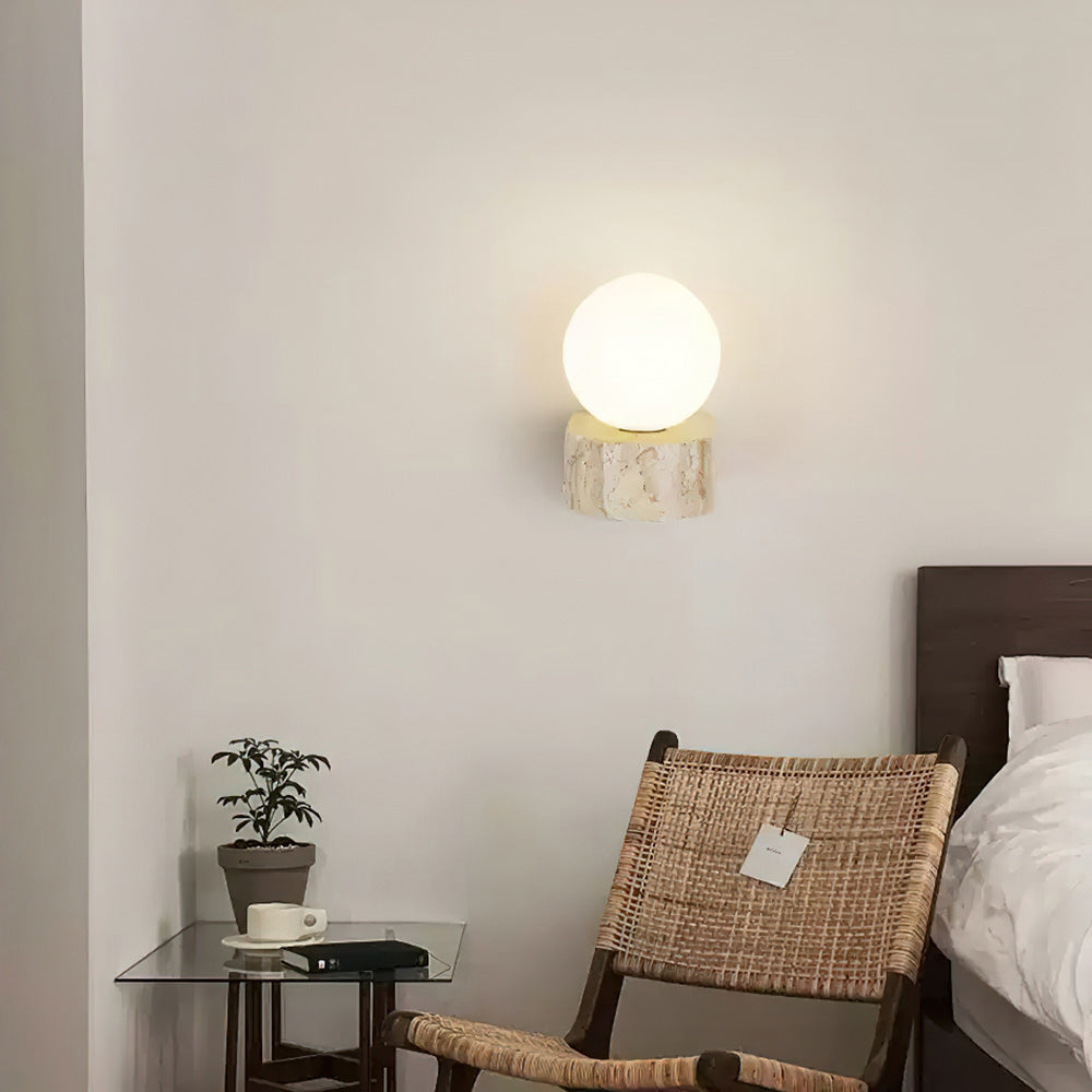 Symph Modern Minimalist Travertine Glass Wall Lamp - Lamp Copper