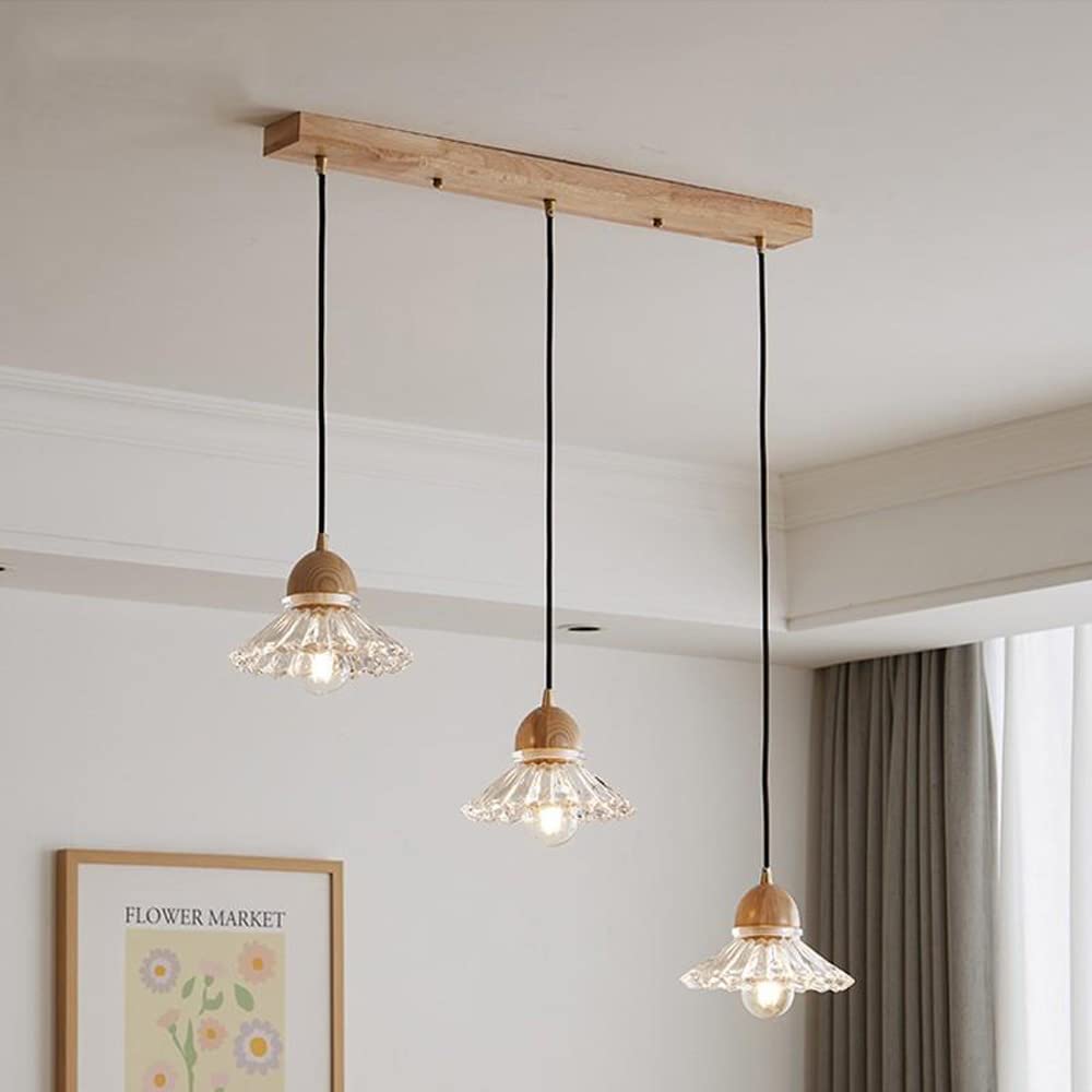 Valentina Rétro LED Suspension Bois Verre Salon/Chambre À Coucher - Neutralighting